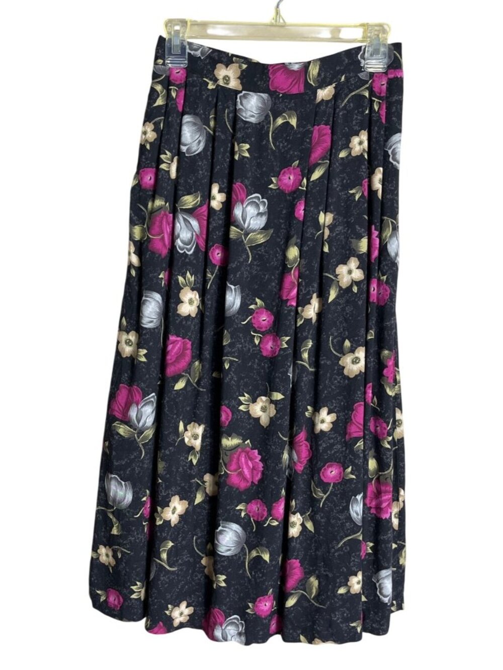 Black Floral Midi Skirt Academia Preppy Cottagecore Pockets Fall Layers Wom M
